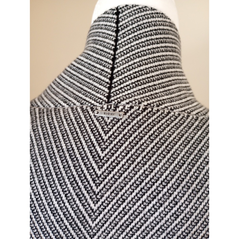 Sioni Ladies Open Front Cardigan Duster Sweater Coat Large Black+White EUC - Picture 5 of 9